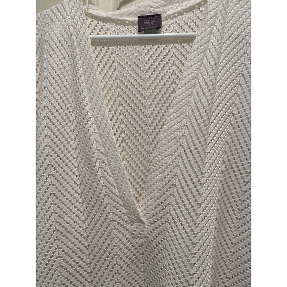 Elif For Jordan Taylor Womens Open Knit Top Cover Up Shirt White Size Med Vneck - Picture 3 of 7